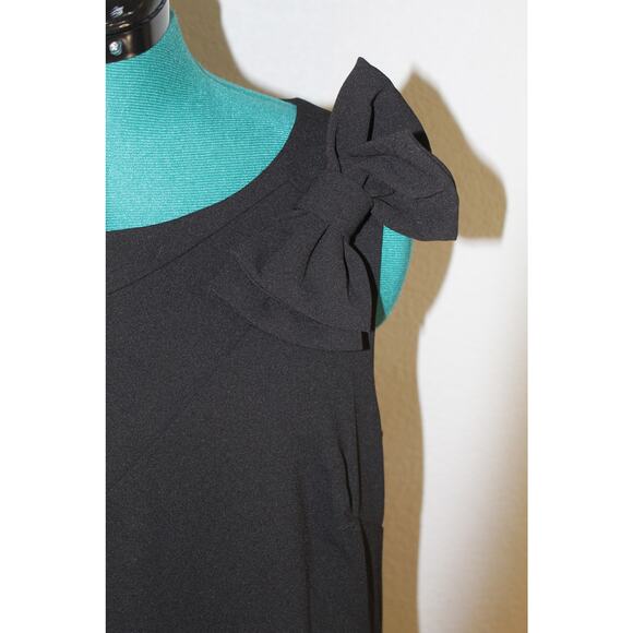 Betsey Johnson Black Scuba Crepe Midi Dress with Shoulder Bow Size 14 - Picture 3 of 5